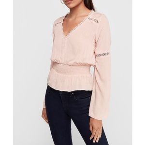 EXPRESS Jacquard Lace Inset Bell Sleeve Peplum Top